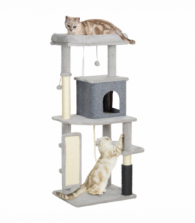 PawHut 132cm Cat Tree for Indoor Cats w/ Scratching Posts, Light Grey