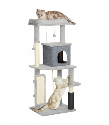 PawHut 132cm Cat Tree for Indoor Cats w/ Scratching Posts, Light Grey