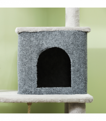 PawHut 132cm Cat Tree for Indoor Cats w/ Scratching Posts, Light Grey