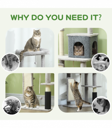PawHut 132cm Cat Tree for Indoor Cats w/ Scratching Posts, Light Grey