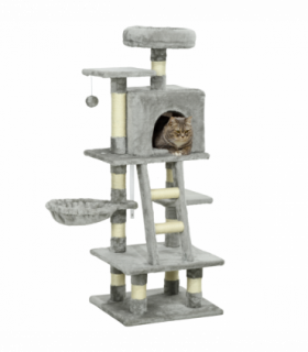 PawHut 132cm Multi-Activity Cat Tree w/ House Baskets Ladder Scratch Post Grey