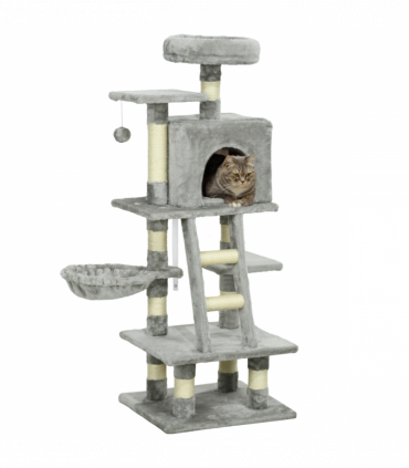 PawHut 132cm Multi-Activity Cat Tree w/ House Baskets Ladder Scratch Post Grey