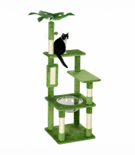 PawHut 142cm Cat Tree Tower with Scratching Post Hammock Ball Platforms Green