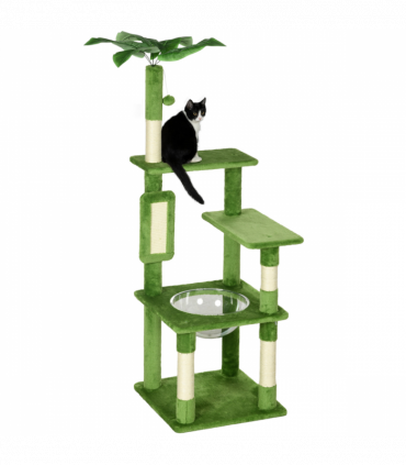 PawHut 142cm Cat Tree Tower with Scratching Post Hammock Ball Platforms Green