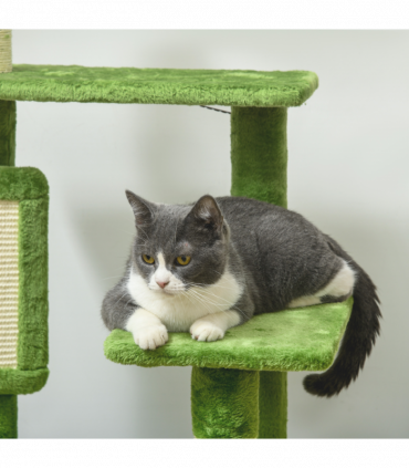 PawHut 142cm Cat Tree Tower with Scratching Post Hammock Ball Platforms Green