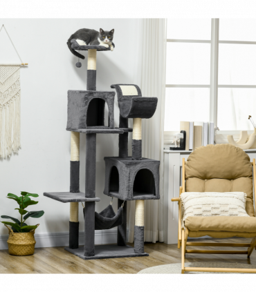 PawHut 177cm Cat Tree for Indoor Cats, Modern Cat Tower with Hammock - Dark Grey