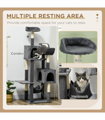PawHut 177cm Cat Tree for Indoor Cats, Modern Cat Tower with Hammock - Dark Grey