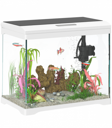 PawHut 17L Glass Fish Tank with Filter System, LED Light, Water Pump, White