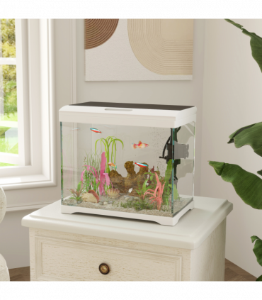 PawHut 17L Glass Fish Tank with Filter System, LED Light, Water Pump, White