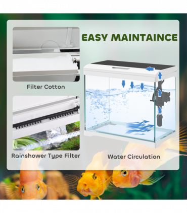 PawHut 17L Glass Fish Tank with Filter System, LED Light, Water Pump, White