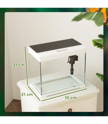 PawHut 17L Glass Fish Tank with Filter System, LED Light, Water Pump, White
