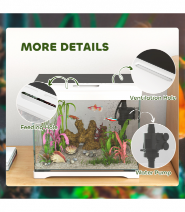 PawHut 17L Glass Fish Tank with Filter System, LED Light, Water Pump, White