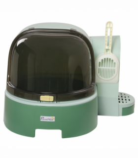 PawHut 2 In 1 Cat Litter Tray w/ Drawer Pans, Scoop, Openable Cover - Green
