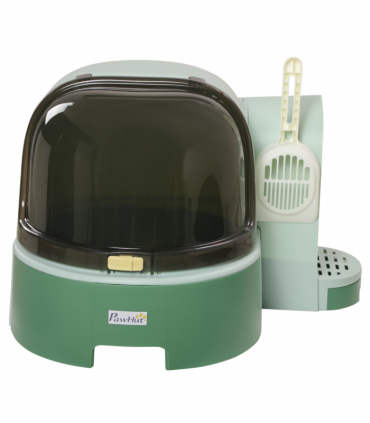 PawHut 2 In 1 Cat Litter Tray w/ Drawer Pans, Scoop, Openable Cover - Green