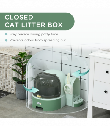 PawHut 2 In 1 Cat Litter Tray w/ Drawer Pans, Scoop, Openable Cover - Green