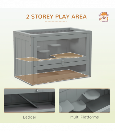 PawHut 2 Levels Wooden Hamster Cage Mice Rodents Hutch Small Animals