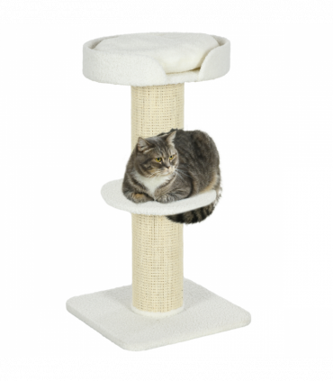 PawHut 2 Tier Cat Resting Tree with Top Basket Cushion Sisal Post Cream White