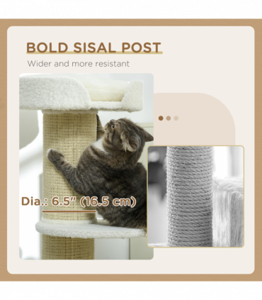 PawHut 2 Tier Cat Resting Tree with Top Basket Cushion Sisal Post Cream White