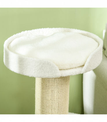 PawHut 2 Tier Cat Resting Tree with Top Basket Cushion Sisal Post Cream White