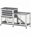PawHut 2 Tier Rabbit Hutch with Run, Wheels, 2 Openable Top, 3 Plastic Trays