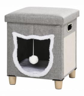 PawHut 2 in 1 Cat Bed Ottoman w/ Removable Cushion, Handles, Scratching Pad