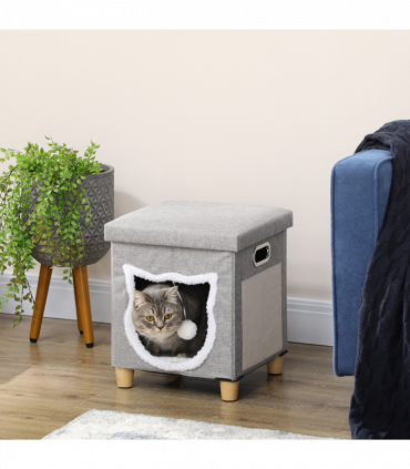 PawHut 2 in 1 Cat Bed Ottoman w/ Removable Cushion, Handles, Scratching Pad