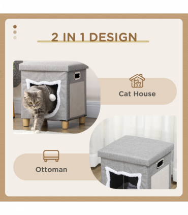 PawHut 2 in 1 Cat Bed Ottoman w/ Removable Cushion, Handles, Scratching Pad