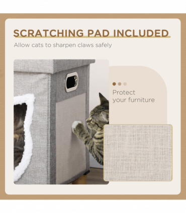 PawHut 2 in 1 Cat Bed Ottoman w/ Removable Cushion, Handles, Scratching Pad