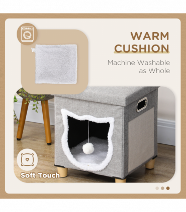 PawHut 2 in 1 Cat Bed Ottoman w/ Removable Cushion, Handles, Scratching Pad
