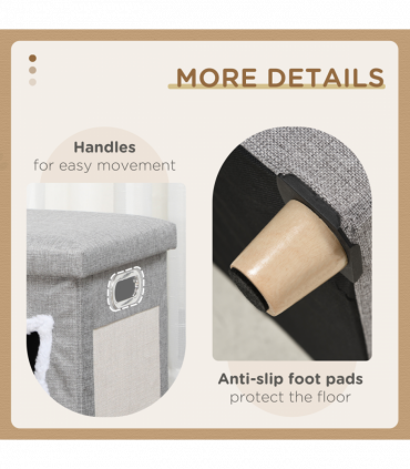 PawHut 2 in 1 Cat Bed Ottoman w/ Removable Cushion, Handles, Scratching Pad