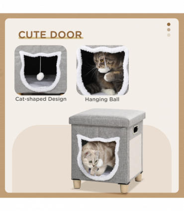 PawHut 2 in 1 Cat Bed Ottoman w/ Removable Cushion, Handles, Scratching Pad