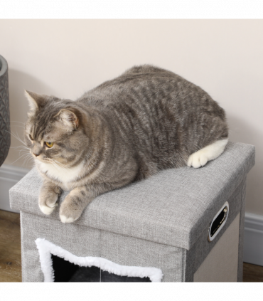 PawHut 2 in 1 Cat Bed Ottoman w/ Removable Cushion, Handles, Scratching Pad