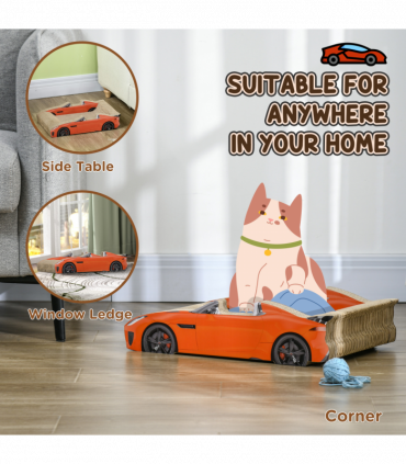 PawHut 2 in 1 Cat Scratching Board with Catnip, Car-shaped Cat Scratch Bed