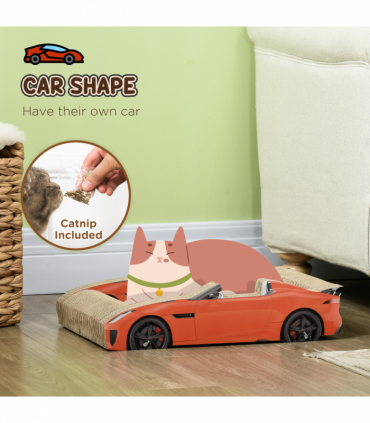 PawHut 2 in 1 Cat Scratching Board with Catnip, Car-shaped Cat Scratch Bed