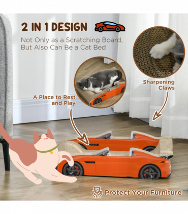 PawHut 2 in 1 Cat Scratching Board with Catnip, Car-shaped Cat Scratch Bed
