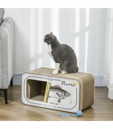 PawHut 2 in 1 Cat Scratching Board, Cardboard Cat House with Catnip