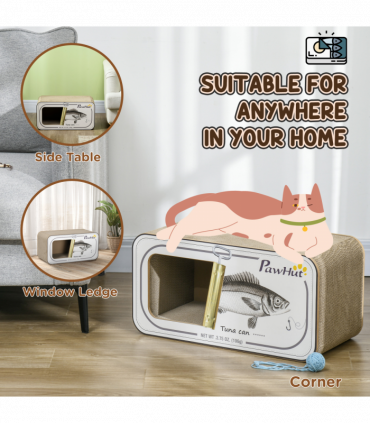 PawHut 2 in 1 Cat Scratching Board, Cardboard Cat House with Catnip