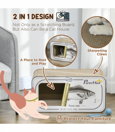 PawHut 2 in 1 Cat Scratching Board, Cardboard Cat House with Catnip