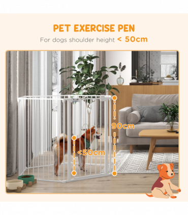 PawHut 2 in 1 Dog Pen, Safety Pet Gate, 6 Panels, for Medium Dogs, 90Hcm - White