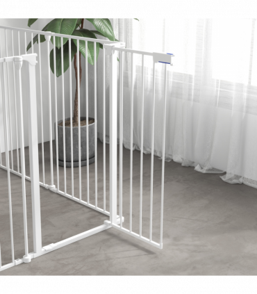 PawHut 2 in 1 Dog Pen, Safety Pet Gate, 6 Panels, for Medium Dogs, 90Hcm - White