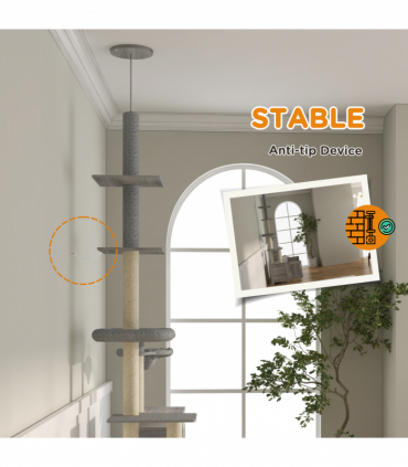 PawHut 2 in 1 Hidden Litter Box with Floor to Ceiling Cat Tree, Indoor, Grey