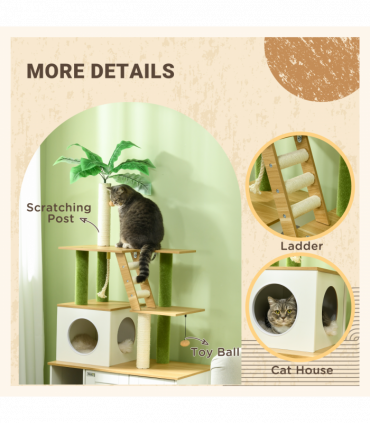 PawHut 2 in 1 Hidden Litter Box with Green Leaf Cat Tree, Indoor, Oak