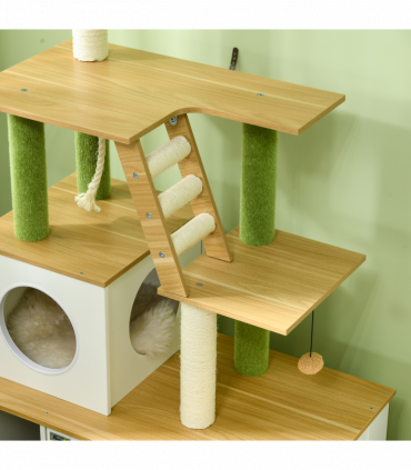 PawHut 2 in 1 Hidden Litter Box with Green Leaf Cat Tree, Indoor, Oak
