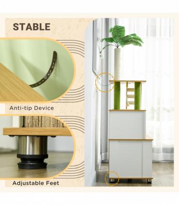 PawHut 2 in 1 Hidden Litter Box with Green Leaf Cat Tree, Indoor, Oak