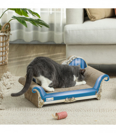 PawHut 2 in1 Cat Scratcher with Catnip, Cardboard Lounge Bed, Blue