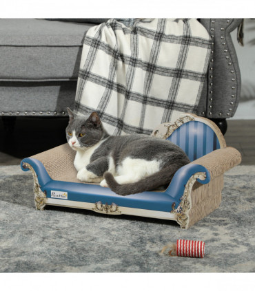 PawHut 2 in1 Cat Scratcher with Catnip, Cardboard Lounge Bed, Blue
