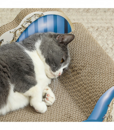 PawHut 2 in1 Cat Scratcher with Catnip, Cardboard Lounge Bed, Blue