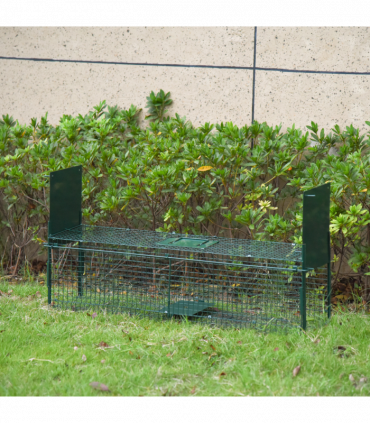 PawHut 2-Door Humane Live Cage Trap for Small Animal Easy Set, Dark Green