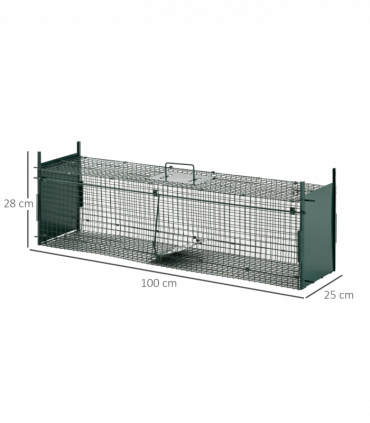 PawHut 2-Door Humane Live Cage Trap for Small Animal Easy Set, Dark Green
