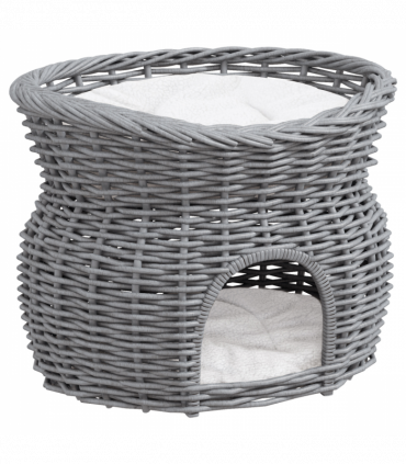 PawHut 2-Tier Elevated Pet Cushion Bed Basket Willow Cat Tree House Condo Kennel